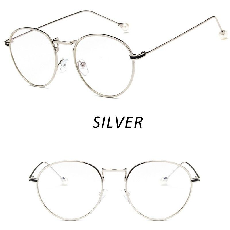 Anti-blå ljusglasögon läsglasögon män pärla och kvinnor metall trend glasögon ram med närsynthet glasögon ram: Silver-