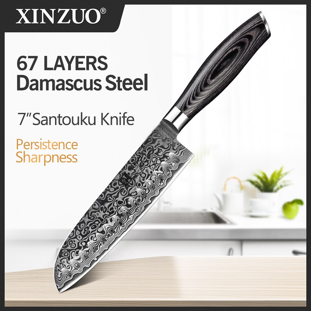 XINZUO 7"inch Japanese Chef's Knife 67 layer High Carbon Damascus Steel Kitchen Knives with Pakka Wood Handle Meat Santoku Knife