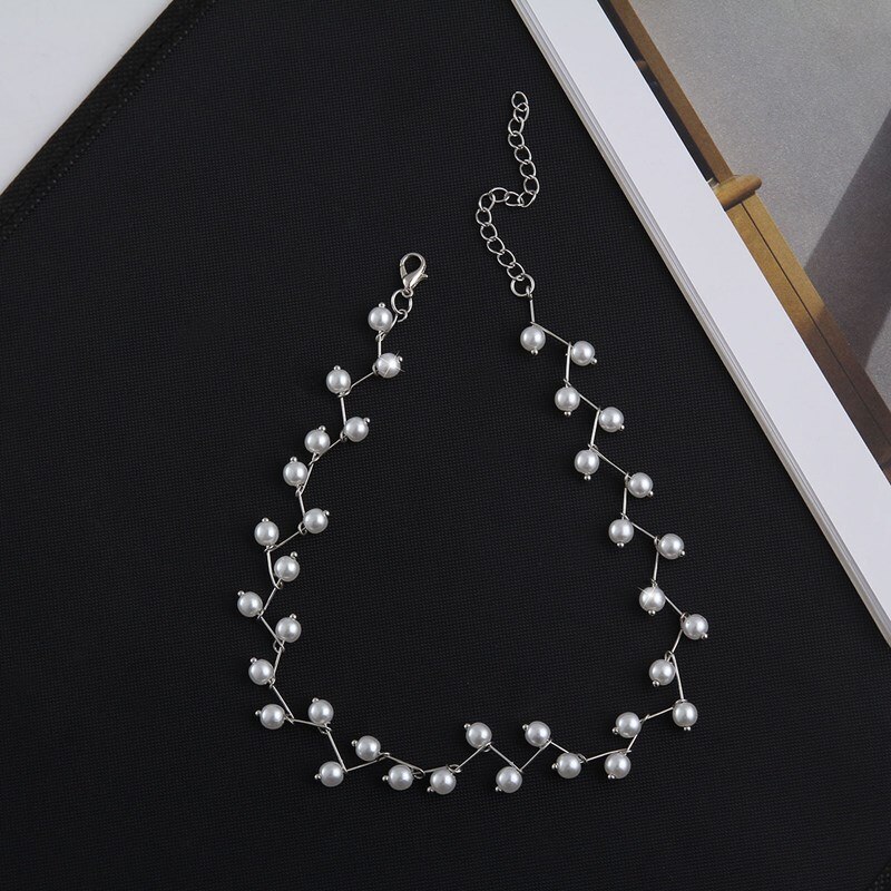 Boho collier col rond copines meilleur de l'amitié de noël perle collier et mignon imitation perle: Silver