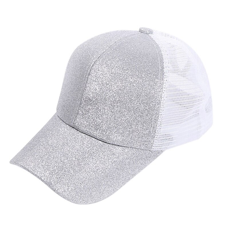 Dames Sport Cap Messy Netto Cap Verstelbare Sport Running Riding Cap Flash Paardenstaart Tennis Cap: Silver Grey