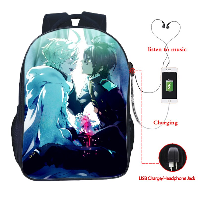 Top Seraph of the End USB Charge School Rucksack Boys Girls School Bag USB Charging Laptop Backpack: 11