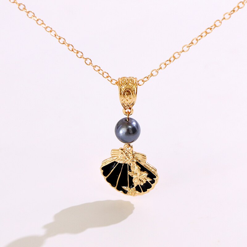 Say Hello Polynesian Hawaiian Samoa Marshall Style Grey Pearl Shell Shaped Charm Necklace Pendant Earrings Set K6517