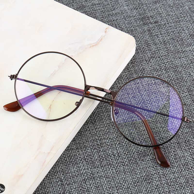 Gafas montura redonda clásicas Vintage para hombre y mujer, lentes planas de espejo óptico para miopía, montura Simple de Metal, novedad de: Bronze