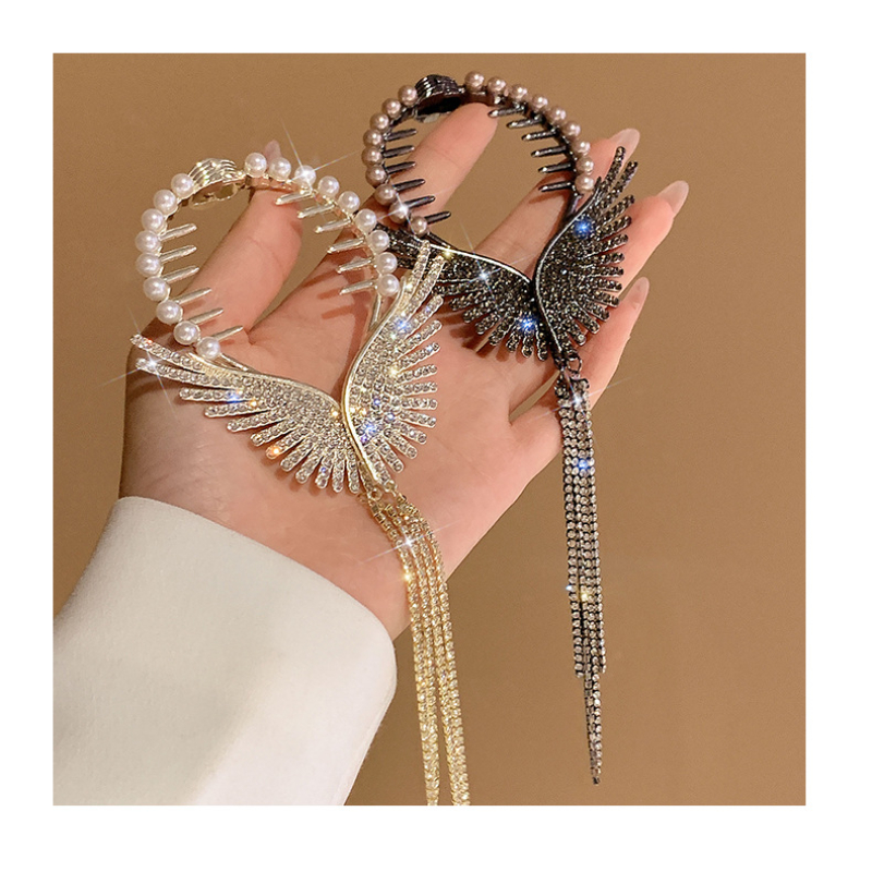 Pinces à cheveux en biscuits aile d'ange, épingles à cheveux enroulées, pinces à griffes pompon perle, queue de cheval haute, accessoires pour cheveux brillants