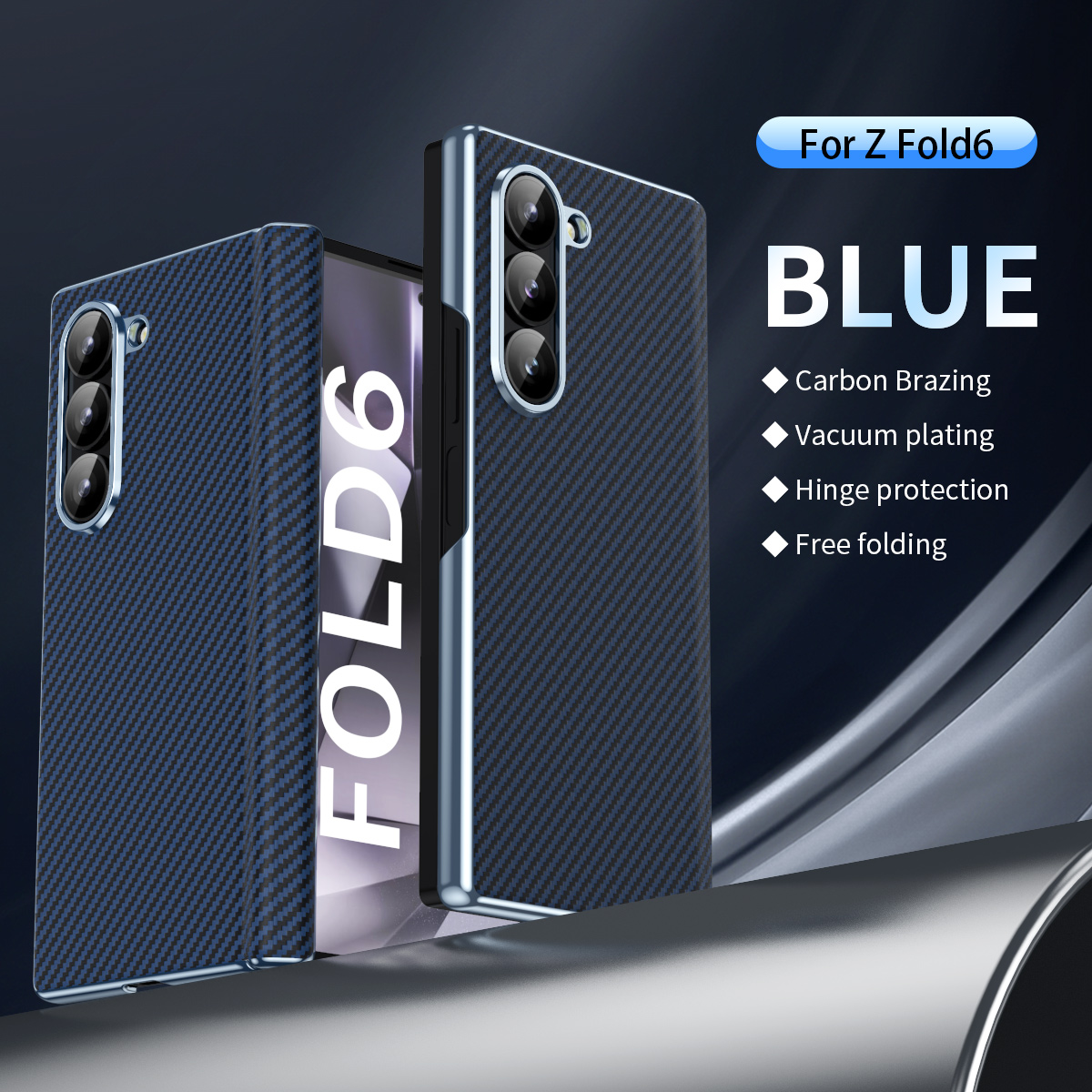 Koolstofvezel Funda Case voor Samsung Galaxy Z Fold6 Fold4 Fold5 Fold 6 5 4 Anti-kras Coque Anti Trillingen Scharnier Telefoon Cover: Aluminium / Blauw