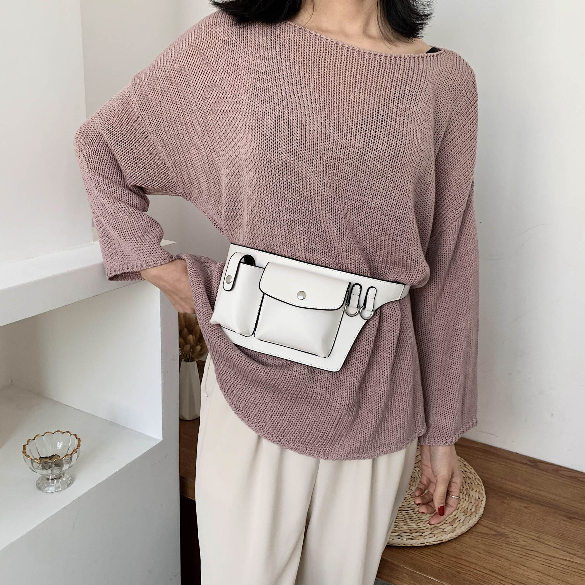 Jin Mantang High PU Waist Bag Female Waist Bag Casual Ladies Handbag Travel Portable Female Waist Bag