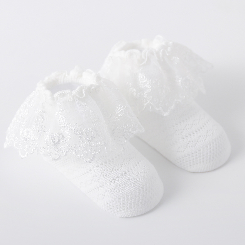 Calcetines de malla de encaje para niñas pequeñas, medias de algodón de princesa, transpirables, de 0 a 5 años, 2022, meias curtas de malha de renda de bebê de verão: 1white / 0-1T