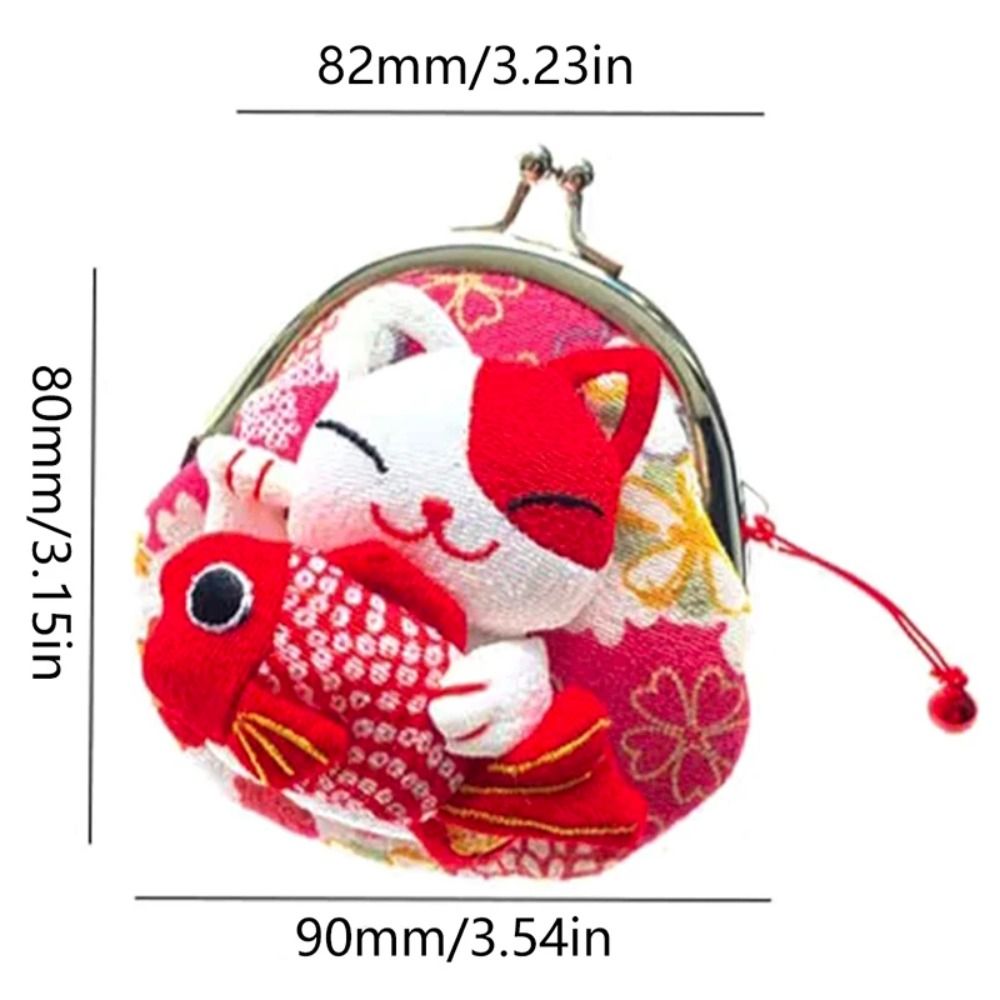 Retro Japanese Style Maneki Neko Coin Purse Doll Flower Printing Lucky Cat Clutch Bag Storage Bag Wallets Card Holder Women