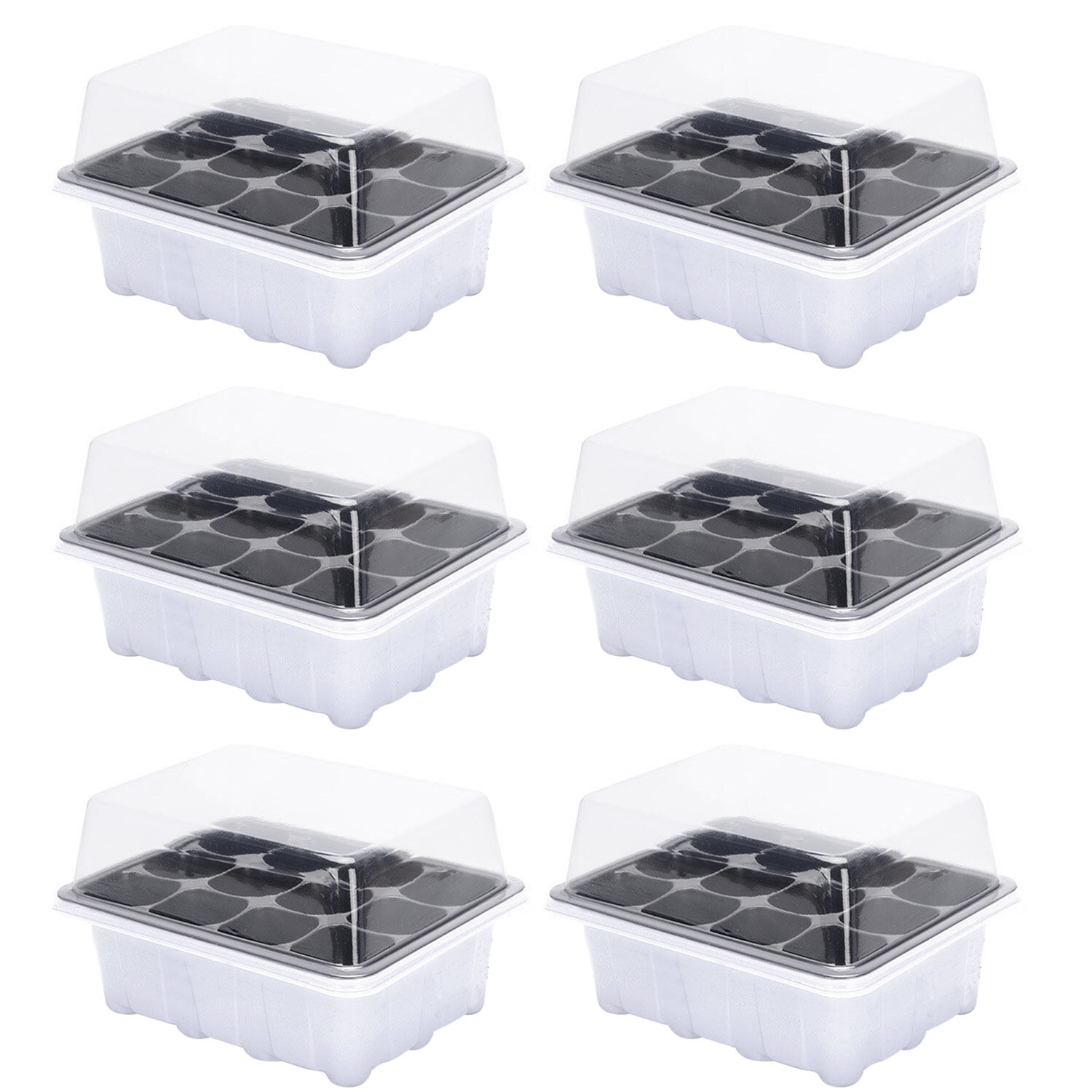 Behogar 6 Set 12-Mobiele Zaailing Zaad Starter Lade Kit Voor Tuin Kas Succulent Tarwegras Microgreens 18.7x14.5x11cm: White