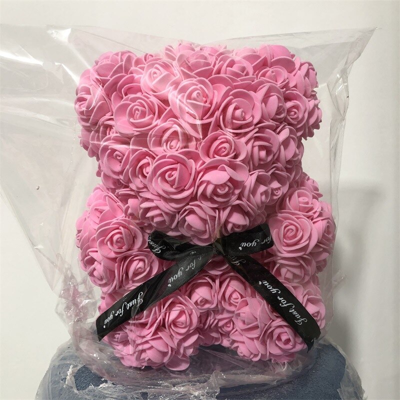 25cm Artificial Rose Teddy Bear Eternal Flower Bubble Bear Handmade Roses Bear Valentine's Day Wedding Bithday for Women: Deep pink