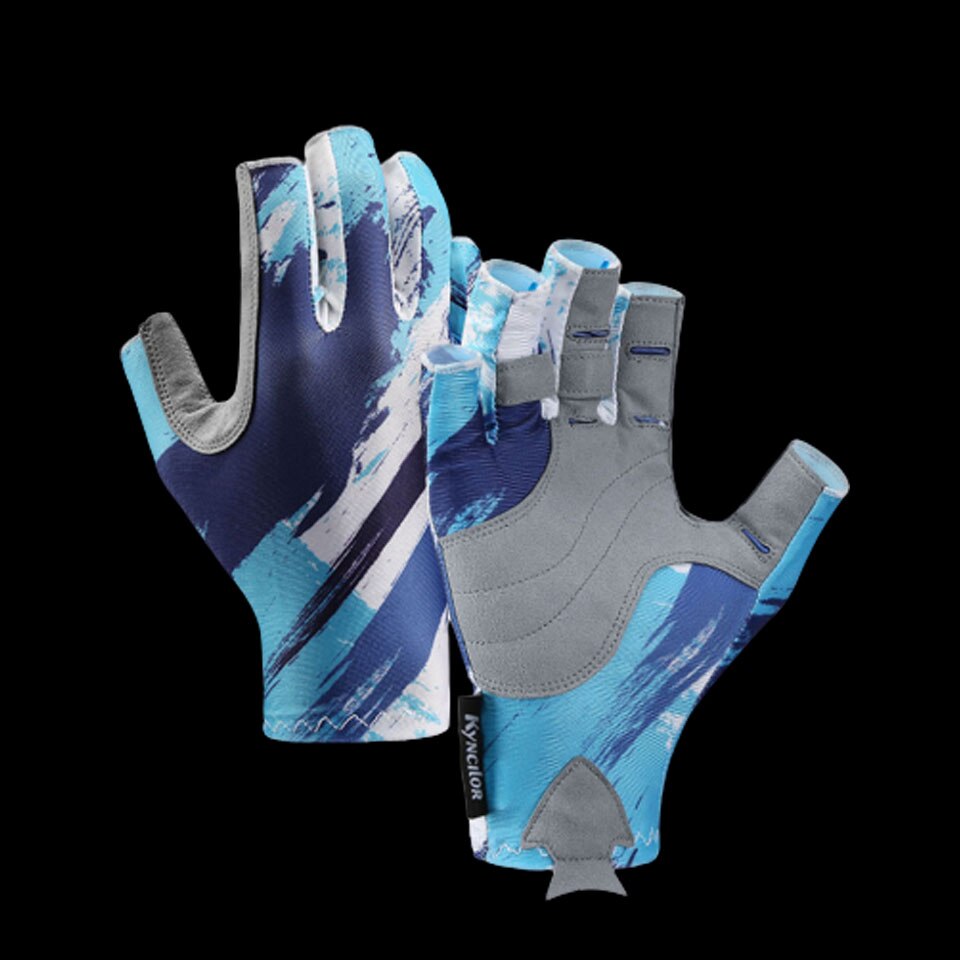 WALK FISH 1 Pair Fingerless fishing gloves non-slip half-finger gloves lightweight breathable carp fishing finger gloves sports: Blue / XL