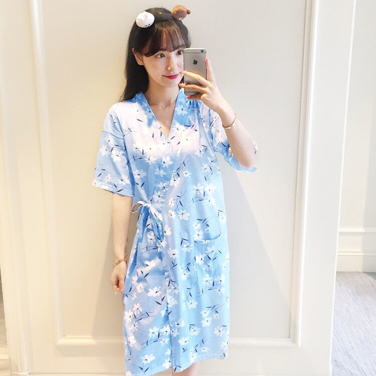 Summer Kimono Robe High-End Cotton Double Layer Gauze WOMEN'S Cardigan Pajamas Short Sleeved Robe Bathrobe: 542