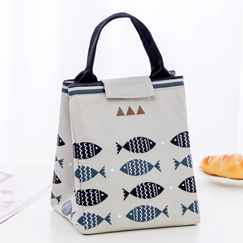 BONAMIE Sales! Waterproof Oxford Tote Lunch Bag Large Capacity Thermal Food Picnic Lunch Bags for Women kid Men Fish Pattern: Gray