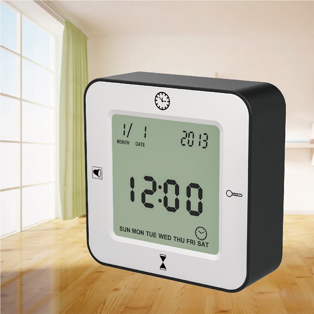 Electronic LCD Table Alarm Clock Cube digital with Calendar &amp; Thermometer&amp;Count down Timer bedside Battery Operated for home: Default Title