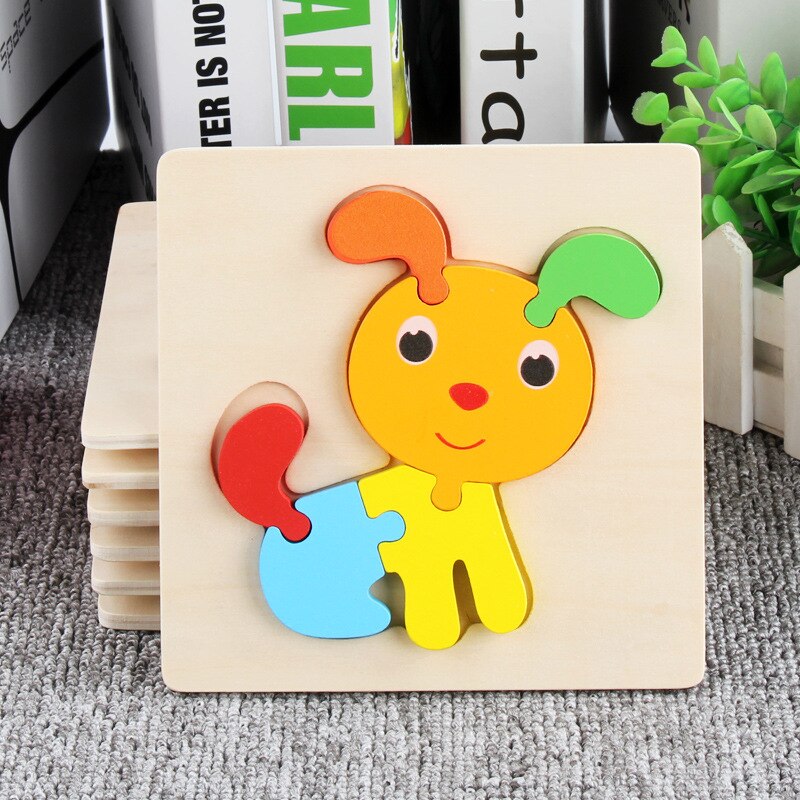 Children's wooden 3D cartoon animal three-dimensional puzzle baby early education small jigsaw puzzle toy: puppy