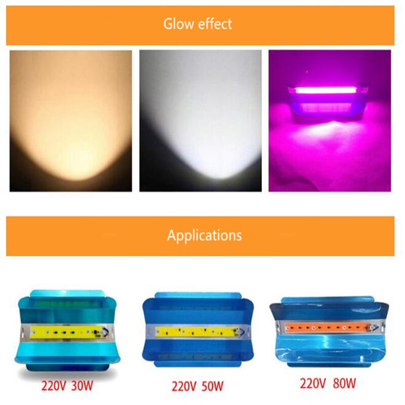 30W 50W 80W LED cob chip AC220V/110V COB Floodlight full spectrum plant growth module LED Lamp pure/ warm 5pcs