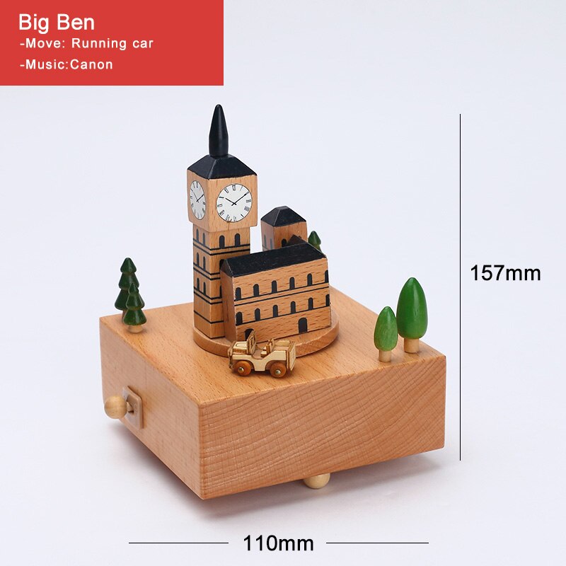 Wood Music Box Caja Musical Wooden Boxes Girls Clockwork Craft Free Engraved Birthday Home Decoration Accessories YYH-MZ: Big Ben
