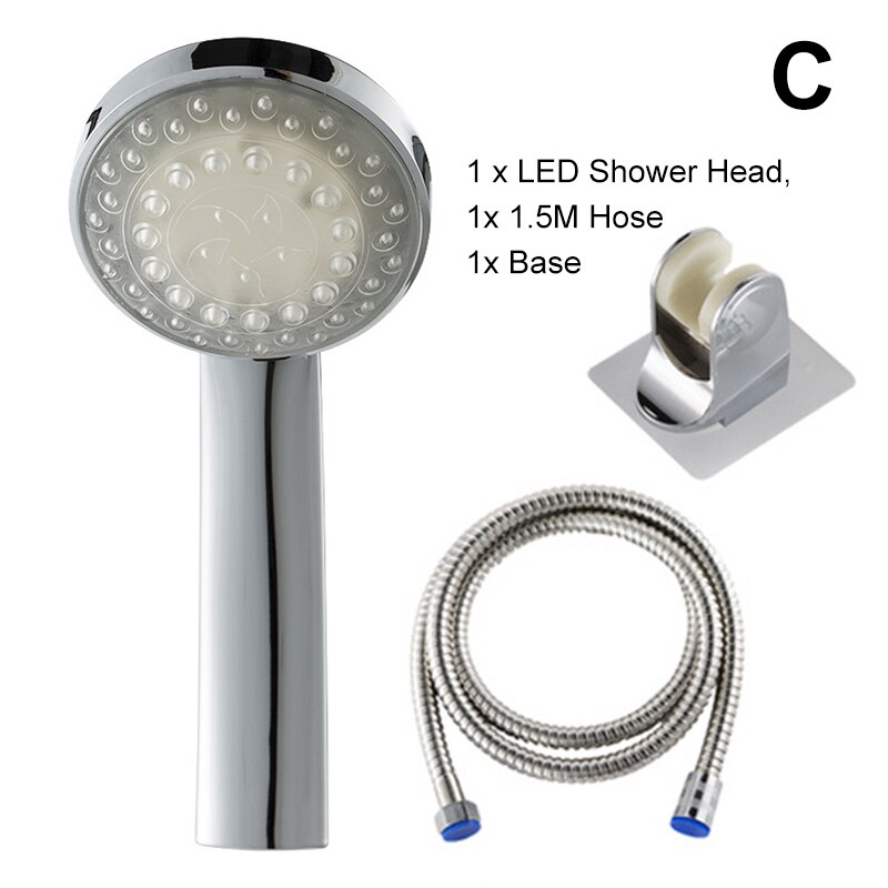 Led Douchekop 7 Kleur Veranderende Verstelbare Douchekop Handheld Waterval Badkamer Douchekop Met 1.5M Slang & Base: C