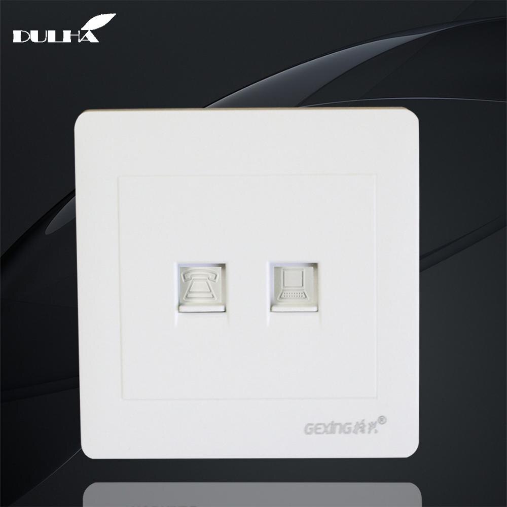 Telephone And Computer Wall Socket Double Port RJ45 Internet CAT5 Data Network Jack Plug + RJ11 TEL Universal Electrical Outlet