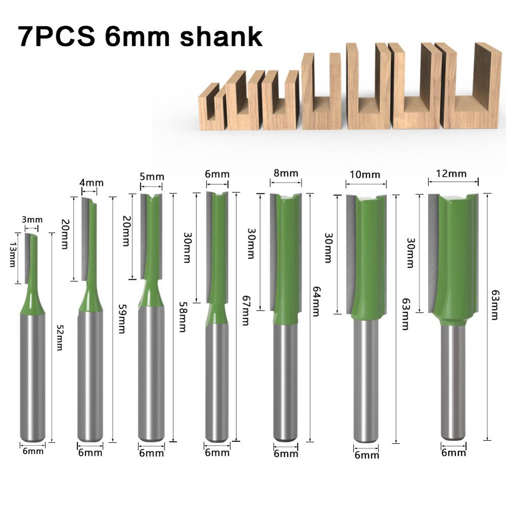 1/4 zoll 6mm Schaft Gerade Bit Fräser Einzigen Doppel Flöte Holz Schneider Hartmetall Router Bit Holzbearbeitung Werkzeug set