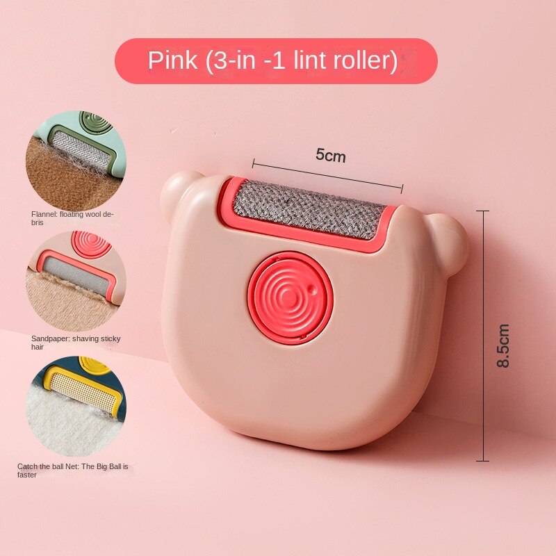 Brosse de nettoyage manuelle multifonction 3 en 1, pour enlever les peluches des vêtements, du tissu, du pull, du manteau, des vêtements: pink