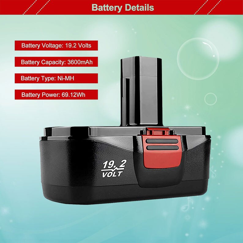 3600MAH 19.2 Volt Ni-MH Replacement Battery Compatible Craftsman C3 DieHard 130279005 115.15.1148 5 132 3903 11375 Cordless Tool