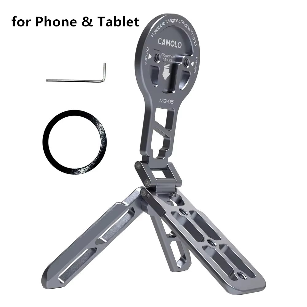 Supporto magnetico pieghevole per telefono tablet Maniglia per telefono Supporto per treppiede con supporto da scrivania Arca ColdShoe per iPhone 16/15/14/13 XIAOMI Magsafe: green