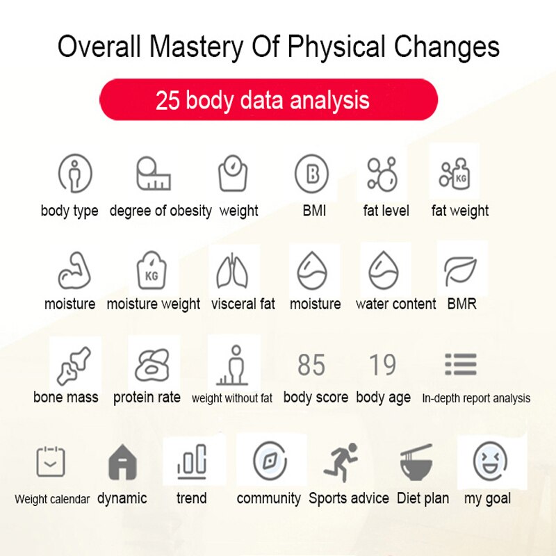 25 Body Data Smart Weighing mi Scale Bathroom Body Fat Weight Scales Human bmi Smart Bluetooth Body Scale Cloud Storage