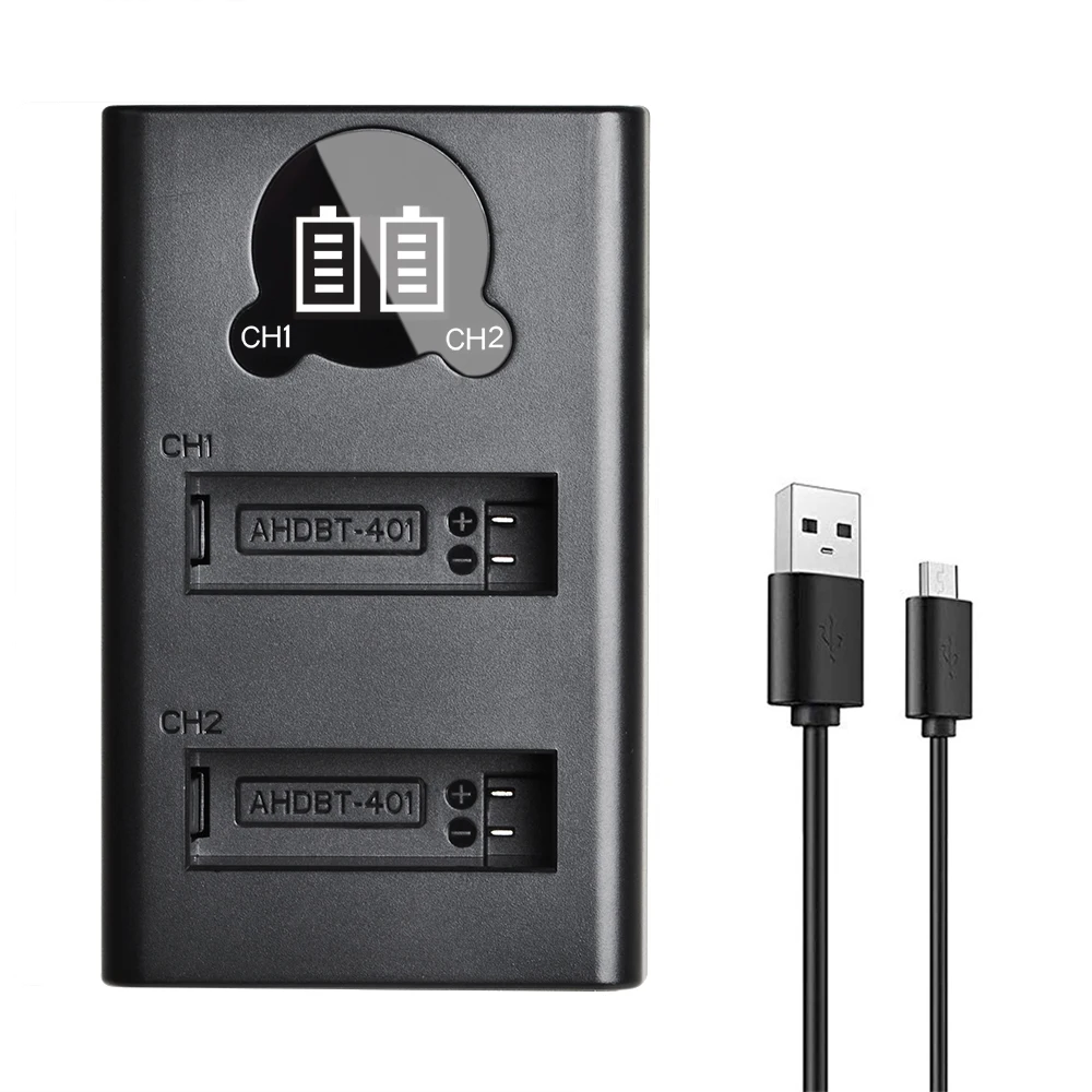 Batería de iones de litio AHDBT-401 Hero 4, cargador LED tipo C para Gopro HERO 4 negro/HERO 4 plateado: Blanco