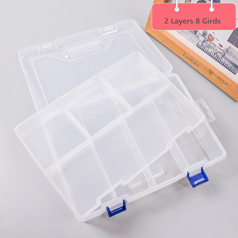 Caja de almacenamiento transparente de rejilla para cinta adhesiva Washi, 8/15/24/36, bolígrafos para artículos variados, organizador de escritorio para manualidades DIY, contenedores: 2 Layers 8 Grids