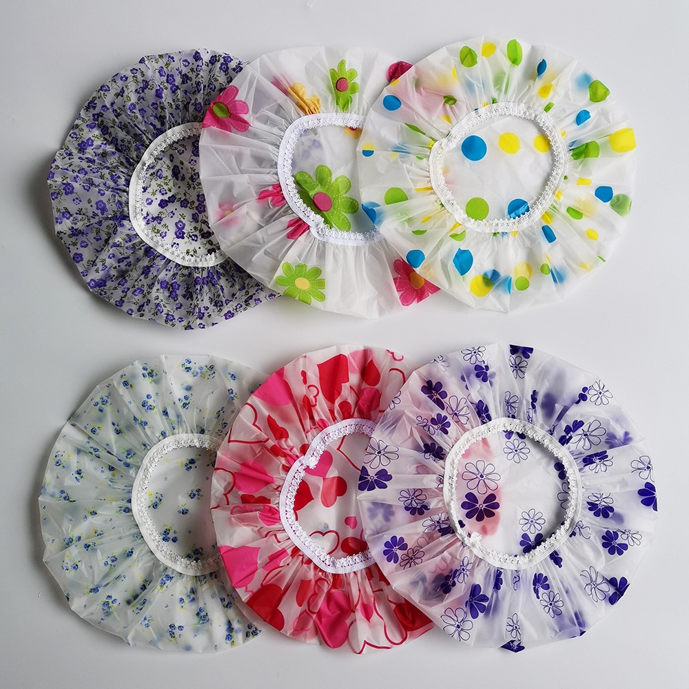 Gorros de ducha impermeables de lunares reutilizables, cubierta elástica de EVA para el cabello, para salón de belleza, Color aleatorio, 10 Uds.