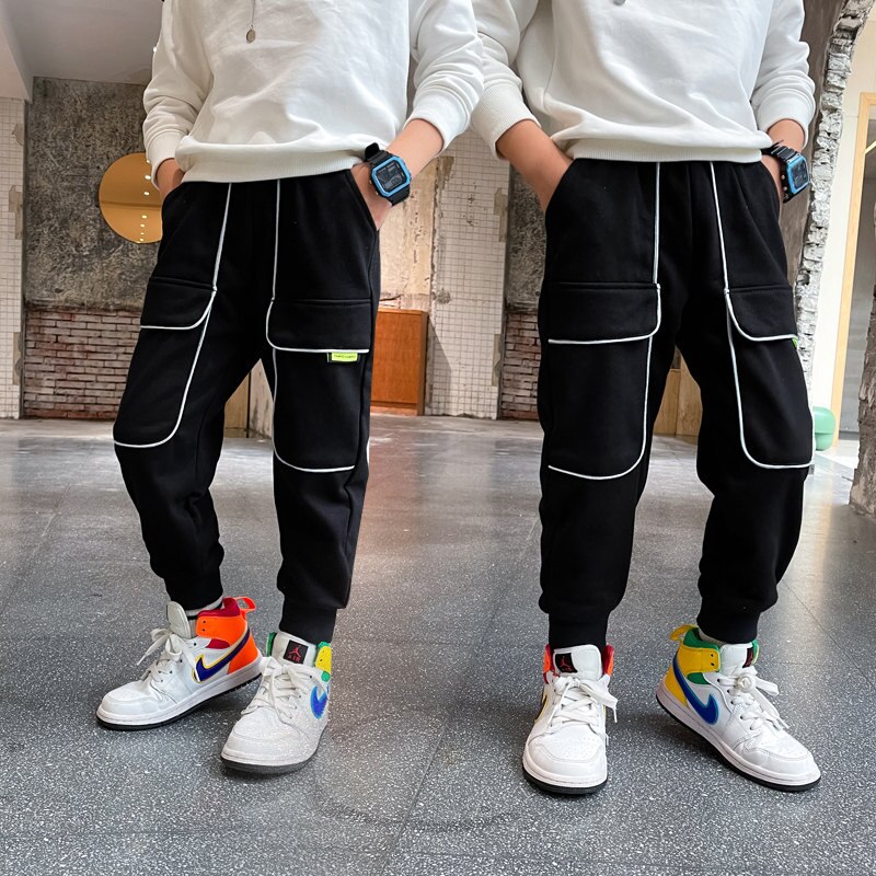 Pantalon de survêtement coréen pour adolescents, Long, de Sport, de couleur unie, décontracté, Cargo, pour enfants de 4 5 6 7 8 9 10 12 13 ans, printemps automne