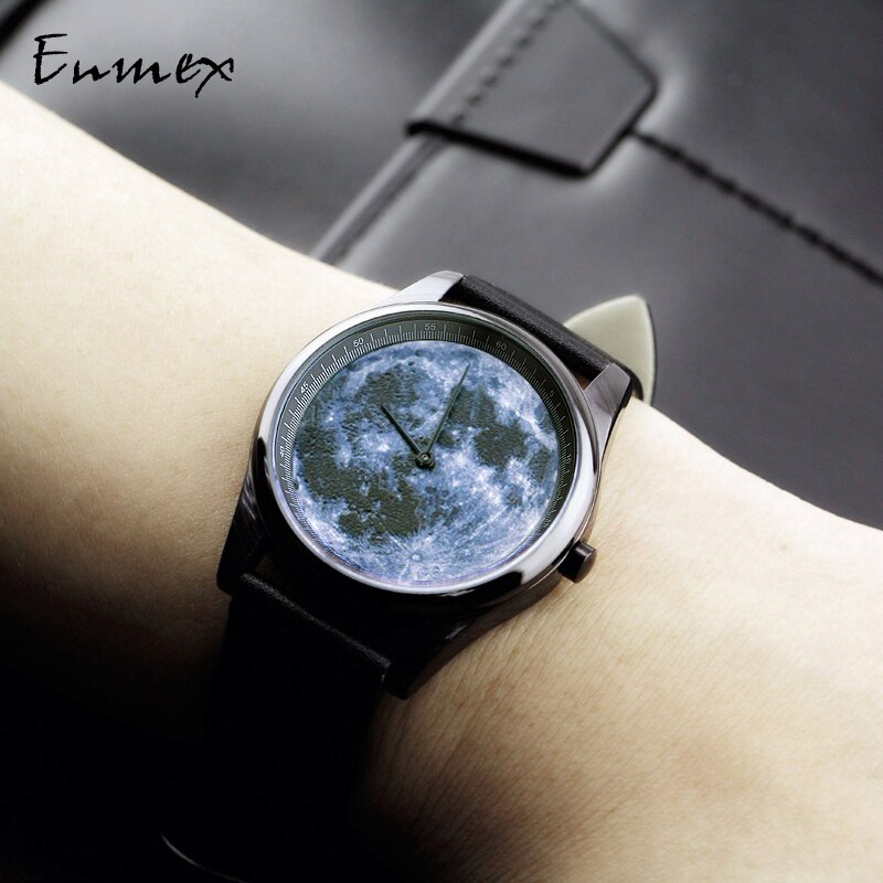 Reloj de pulsera de especial de individualización Enmex, 3D moonscape, reloj de cuarzo de de acero neutro para hombre