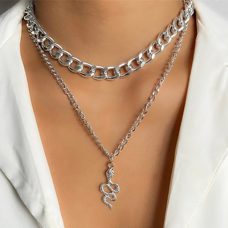 Ifmia Retro Multilayer Snake Hanger Collier Voor Vrouwen Trendy Goud Zilver Kleur Grote Dikke Ketting Kettingen Sieraden