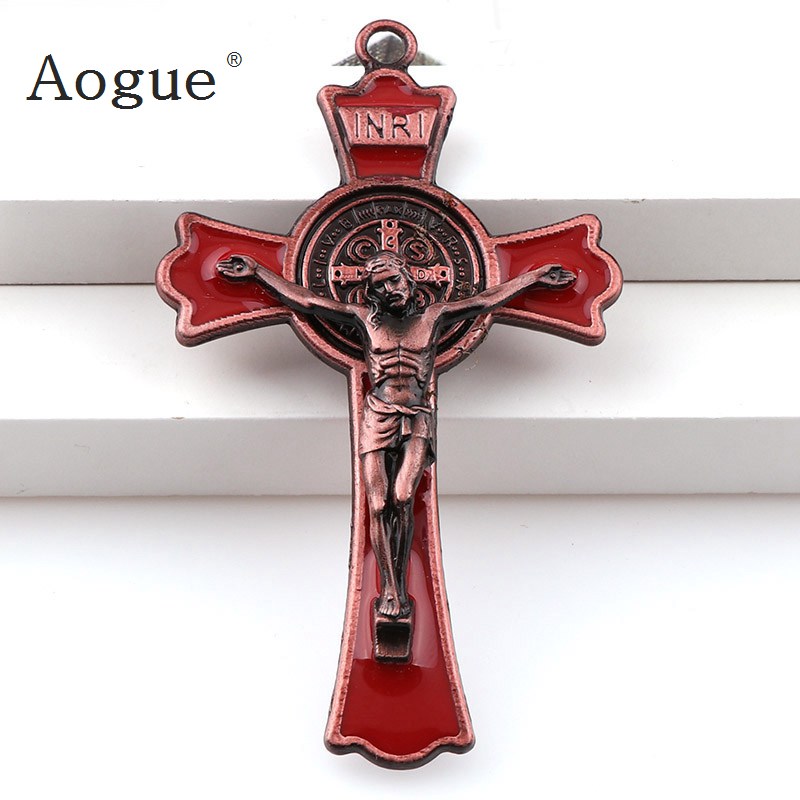 Kleurrijke Enamel Jesus Kruisbeeld Dubbele Gelijkspel Kruisen Charms INRI Benedictus Crucifix Hangers Voor Hangers Ketting