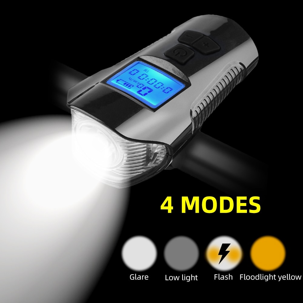 Waterproof Bicycle Light Computer Cycle Speedometer Lights USB Rechargeable Bike Front Light Flashlight LED Cycling HeadLight