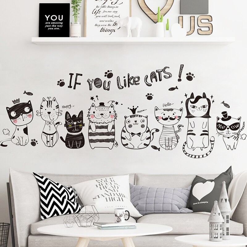 [Shijuekongjian] Cartoon Katten Muurstickers Diy Dieren Muurstickers Voor Kinderkamer Baby Slaapkamer Woonkamer Deur Thuis decoratie