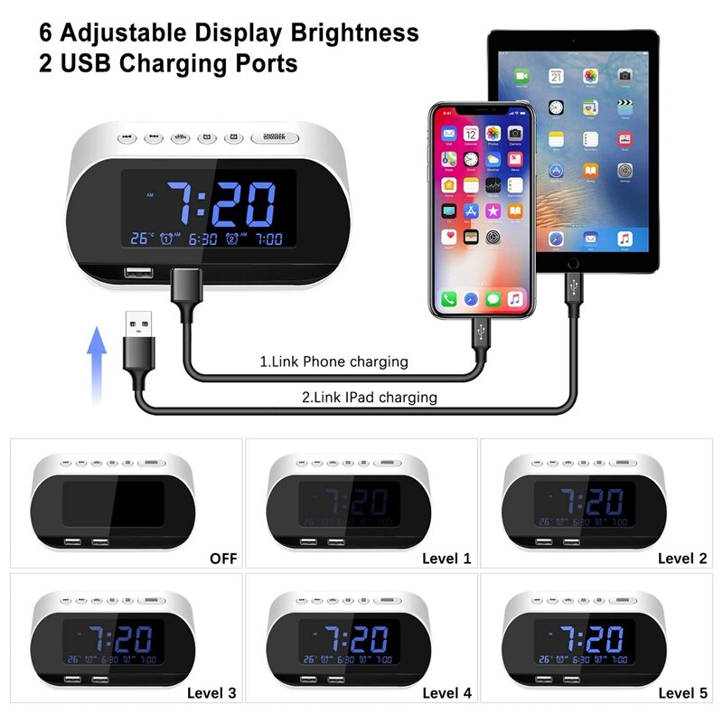 Ledalarm ur radio ur bord digital elektronisk desktop usb powered ure bord indretning boligindretning digital display ur