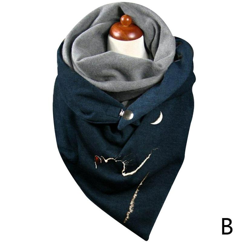 All-match casual kerstprint dikke warme sjaal rond kattenknoopsjaal voor dames kerst: B