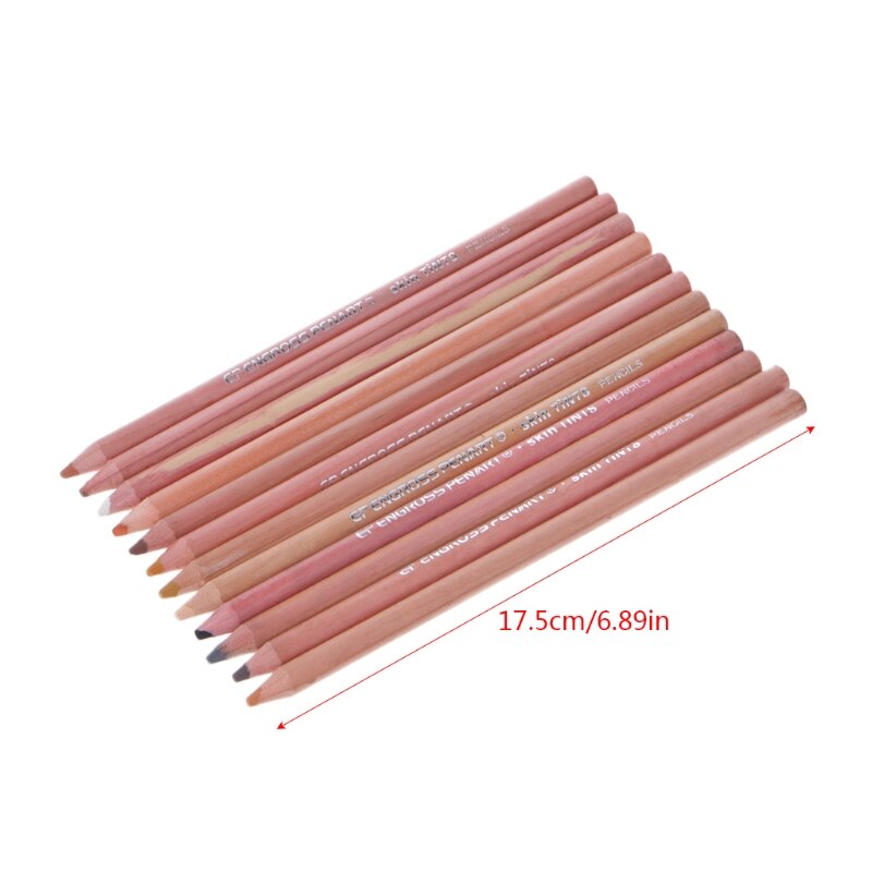 12 stk bløde pastelblyanter træ hudfarve pastelfarvet blyant  m5tb