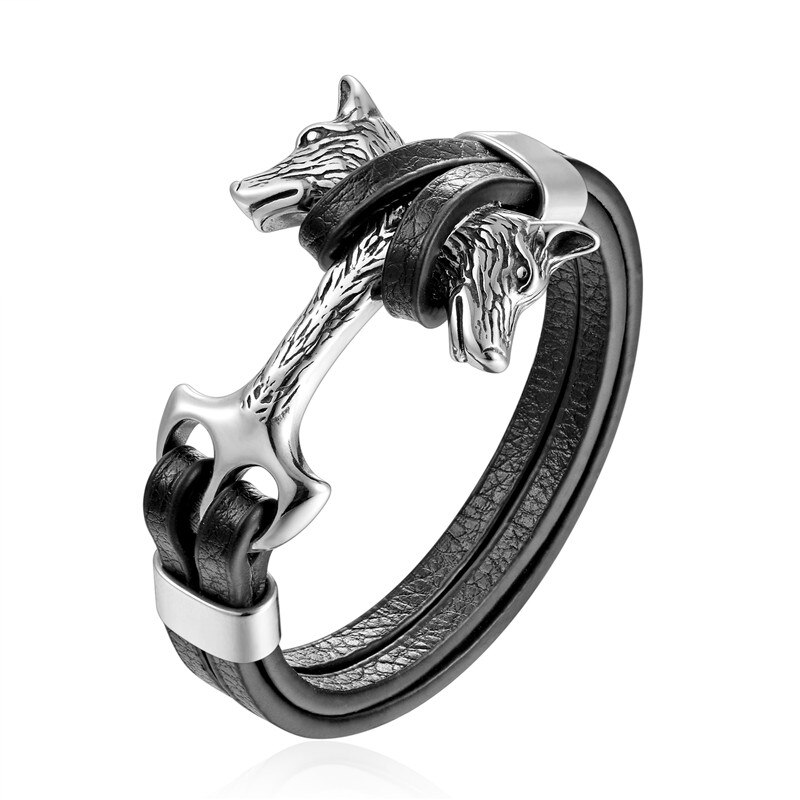 Mkendn mænd armbånd rustfrit stål anker løve sjækler læder armbånd mænd armbånd smykker pulseras: Pg528