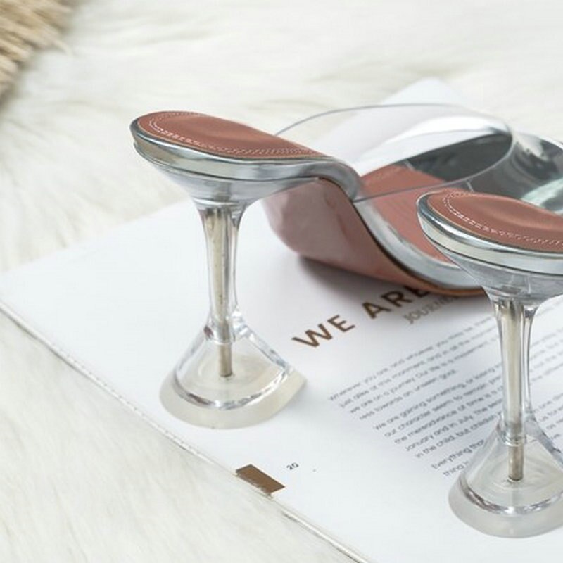 PVC Jelly Sandals Crystal Pointed Toed High Heels Women Transparent Heel Sandals Slippers 10CM Big Size