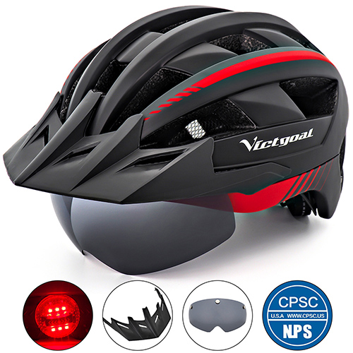 VICTGOAL LED Fietshelm met Zonneklep Goggle voor Mannen Vrouwen Scooter MTB Road Fietshelmen Verstelbare Fiets Veiligheidskappen: M / Army Green