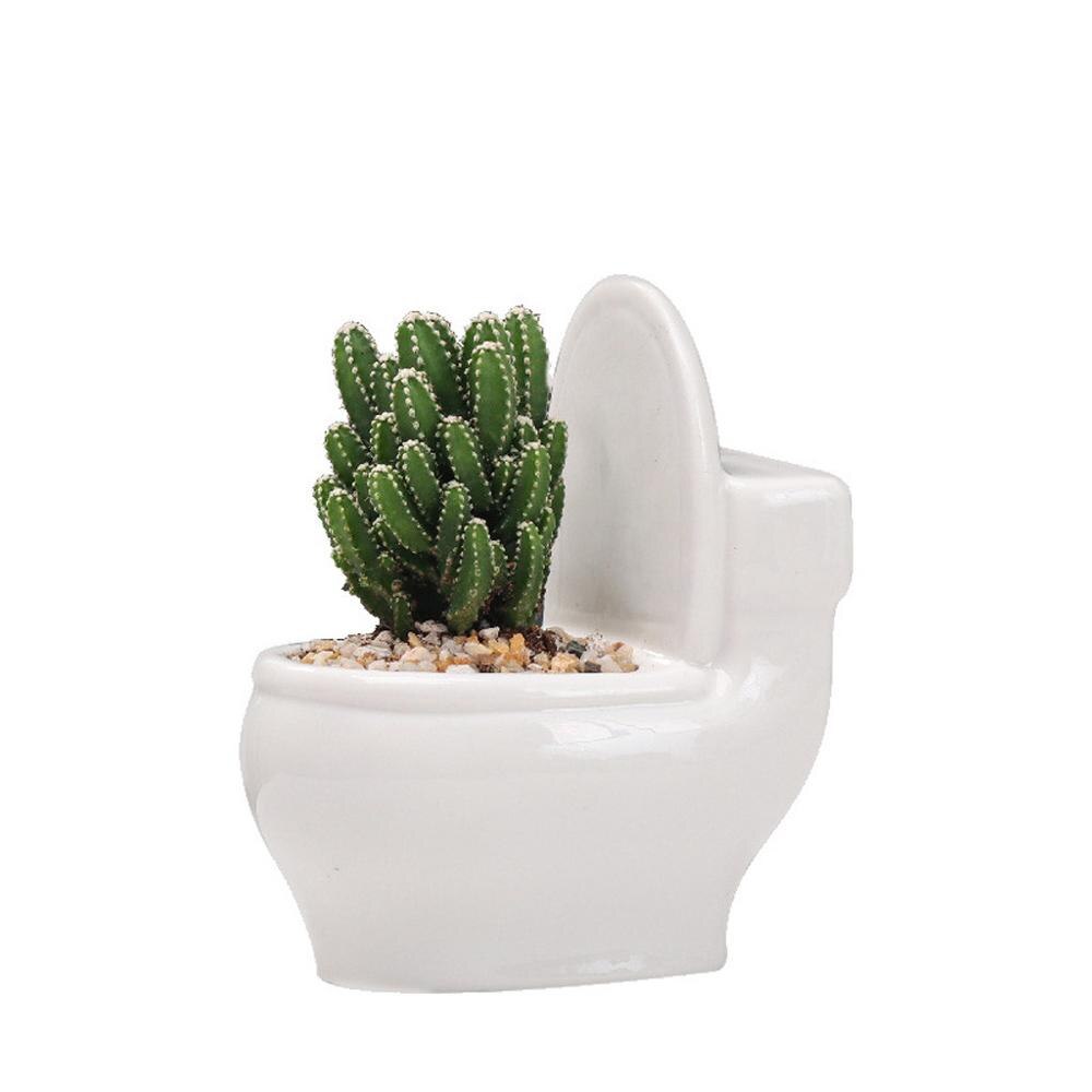 White Ceramic Toilet Flower Pot DIY Planter for Succulents Plants Gardening Small Flowerpot Home office decor