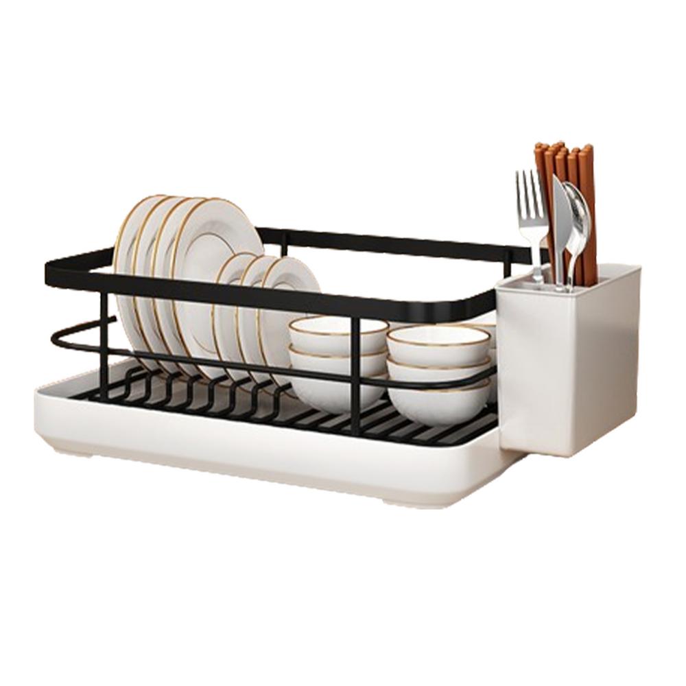 Dish Drying Rack Utensil Drainer With Utensil Holder Dish Organizer Drying Dish Rack With Drip Tray For Bowls And Plates: black