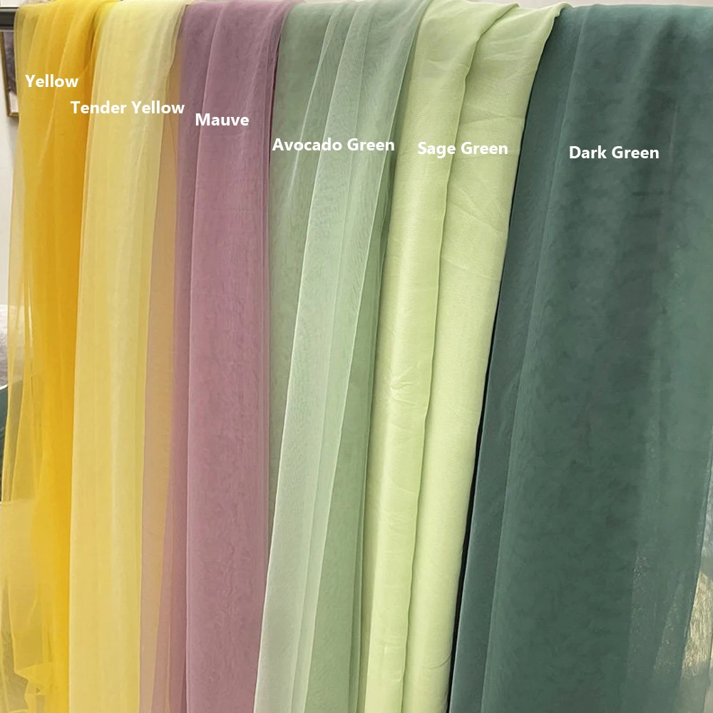 Versatile Soft Tulle Fabrics in Sage Green Blue Yellow for Wedding Decor Curtains Clothing Chair Backs and Encrypted Veils