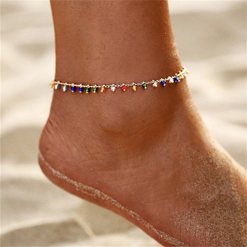 Bohemien Türkische Augen Perlen Fußkettchen Für Frauen Sommer Ozean Strand Zubehör Böse Auge Anhänger Knöchel Armbinde Schmuck: Gold-2