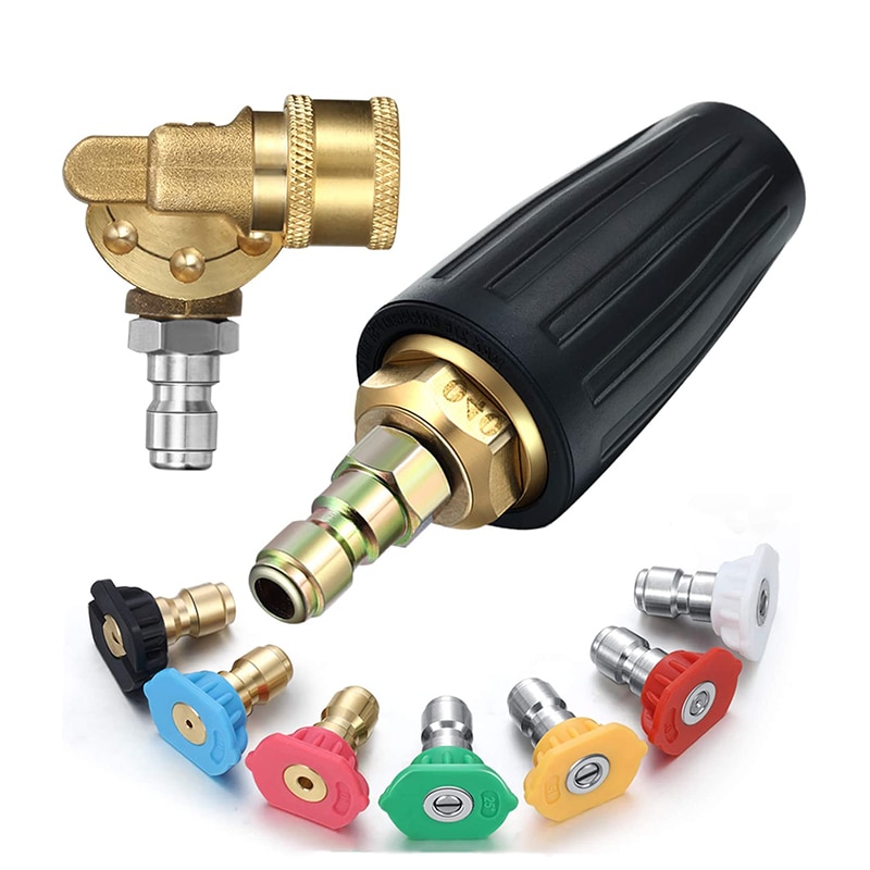Pressure Washer Accessories Kit, 4.0 Rotating Turbo Nozzle 1/4 Inch Quick Connect Pivoting Coupler,with 7 Spray Nozzle Tips: Gold