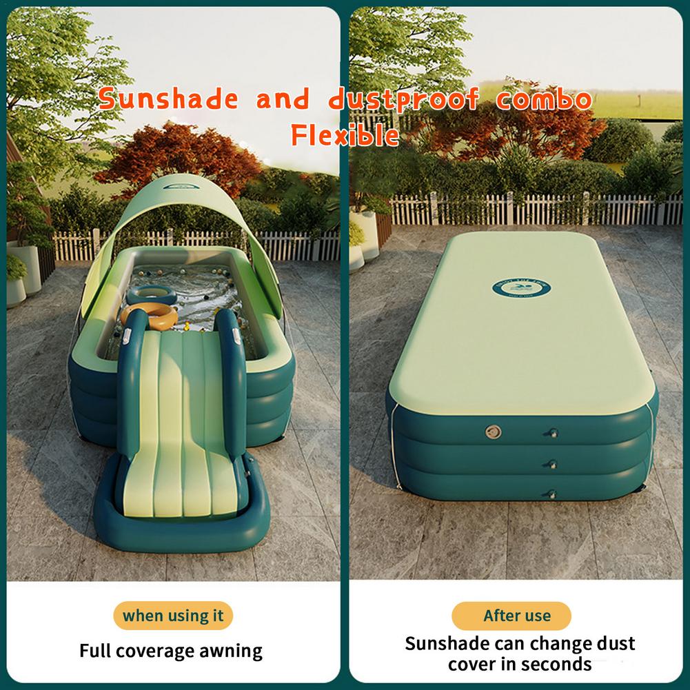 Automatyczny basen inflacyjny z markizą letni basen dla dzieci zjeżdżalnia wodna zagęszczony basen cień na aktywność na świeżym powietrzu