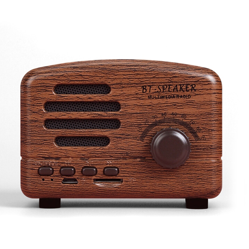 Mini Draagbare Houten Draadloze Bluetooth Speaker Vintage Fm Radio Tf Card Zware Bass Speaker Jaar